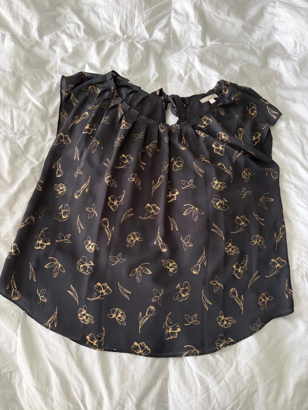LC Lauren Conrad Black Shell Top with Gold Floral Print